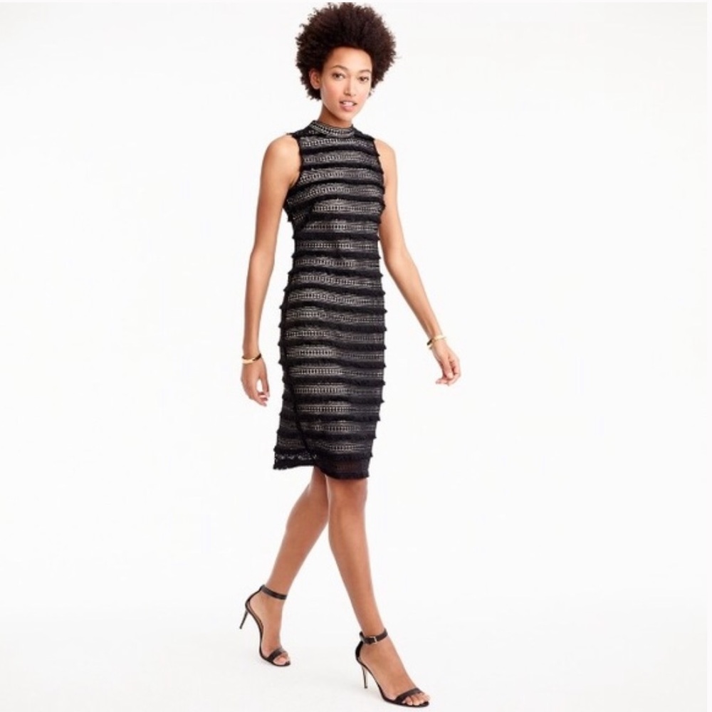 Black J. Crew fringe dress.